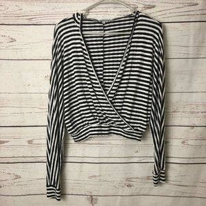 B&W Stripe Hooded Wrap Sweater